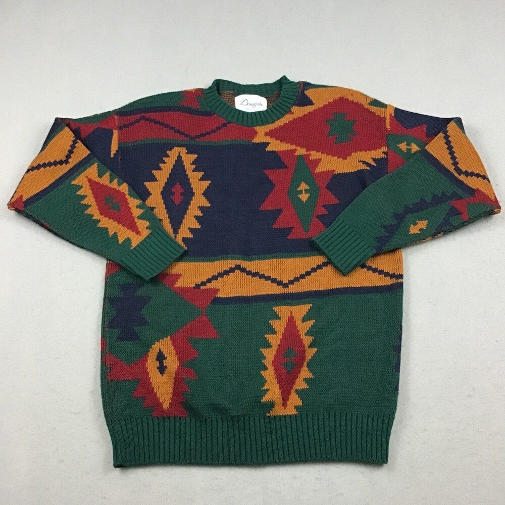 Vintage Donagain Sweater Men Medium Green Aztec Geometric Southwest Pullover M